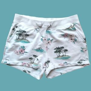 H&M Girls Shorts White Tropical Print Size 14Y Drawstring Waist
